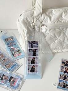 1 PC Transparent White Snowflake Life Four Grid Card Holder Long Head Sticker Pendant Card Holder Chasing Star Card Bag Girl