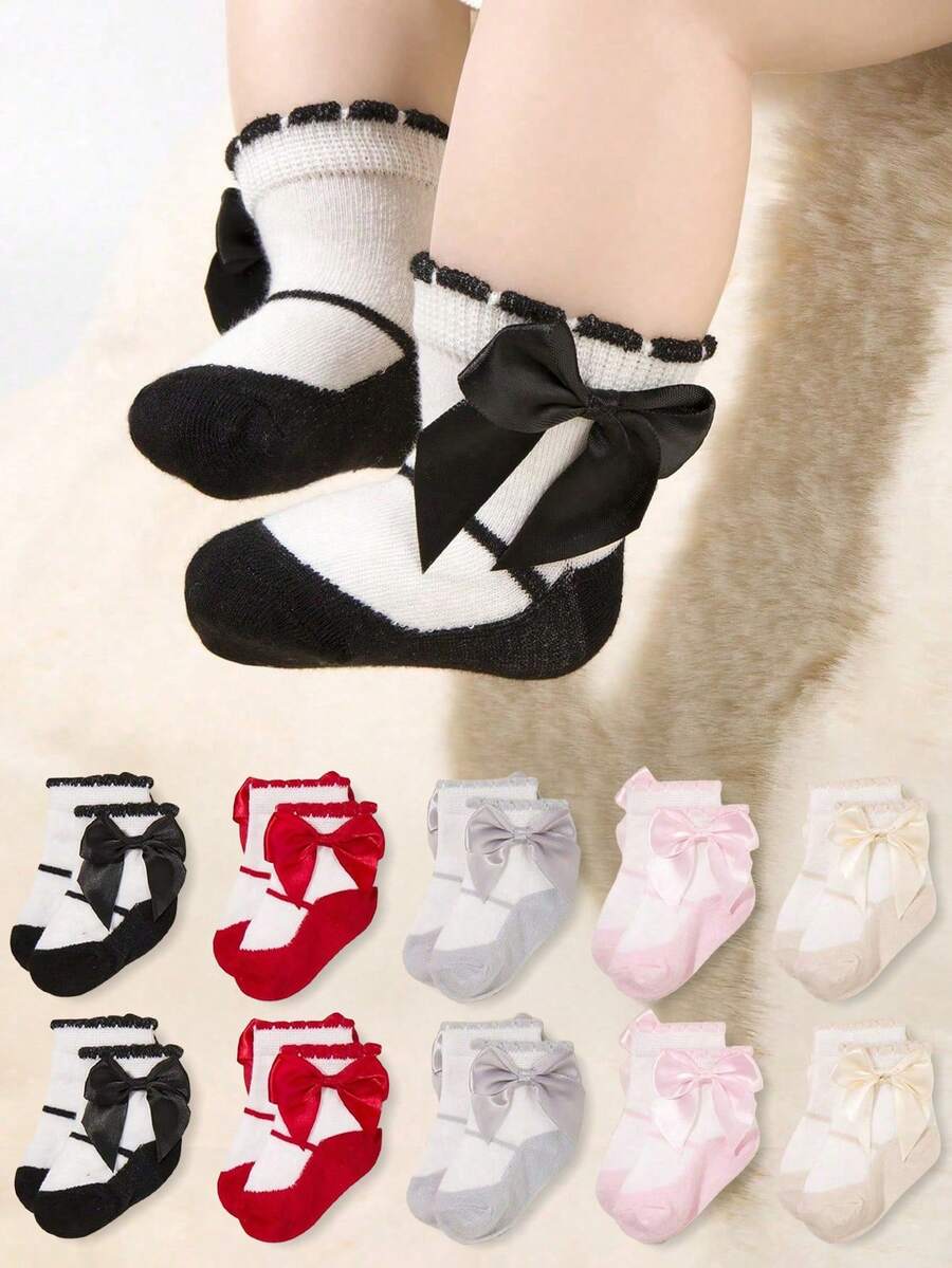 精致婴儿袜5件套 - 漂亮蝴蝶结装饰 - 彩色 - 查看 1
