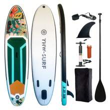 YHW-SURF 320cm Inflatable Surfboard, Adult Beginner Paddle Board, Yoga Fishing Board, Portable Inflatable Slip Board, Includes Professional Foot Rope, Air Pump, Backpack