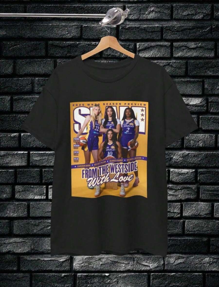 Los Angeles Sparks SLAM Tee Shirt Cameron Brink Kelsey Plum WNBA Shirt Basketball Graphic Tee - 黑色 - 查看 1