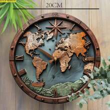 1 Vintage Round Wooden World Map Wall Hanging With Compass Design - Dark Green Country Style Finish, Ideal For Home Office/Living Room Decor, Holiday Gift For St. Patrick's Day, Valentine's Day, Or Easter, Educational Decoration | Classic Aesthetics |