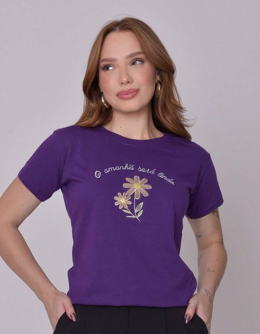 Embroidered T-Shirt For Women, 100% Premium Cotton, High Quality, Embroidered, Beach, Night, Holiday, Vacation, Home, Diary, Dating - Tomorrow Will Be Beautiful. - View 1