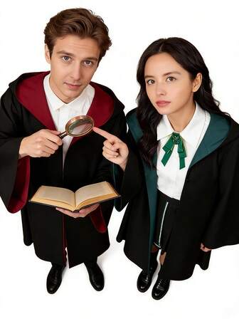 Vêtements thème de la magie de Potter - Cape de fête de Harry, ensemble de robe de magie + monture de lunettes, uniforme de style étudiant universitaire, tenue de recherche magique de sorcier, convenant pour Halloween, Noël, le carnaval, les festivals de cinéma et les événements de jeu de rôle autour de la magie, pour les hommes et les femmes.
