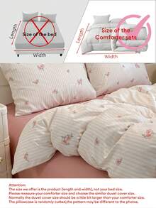 Bộ 3 món/bộ, Bộ chăn ga gối họa tiết hoa cổ điển Ditsy Ditsy (1 chăn ga gối + 2 vỏ gối), Phong cách công chúa lãng mạn, giặt không kèm ruột chăn/gối - Màu trắng kem - Xem 8