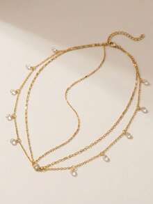 1pc Fashionable Gold Tone Bohemian Style Round Crystal Headchain, Elegant Double Layer Alloy Chain Headpiece, Suitable For Party And Daily Wear, Jewelry Gift [Random Crystal Quantity]