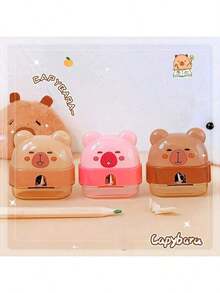 2pcs/1pc Cute Hippopotamus Shaped Pencil Sharpener! Transparent & Adorable, Practical Design - Kapibala (pencil Sharpener) - View 5