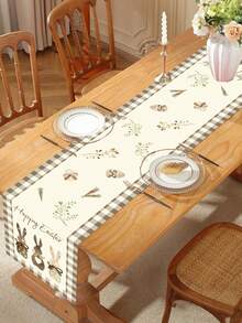 1 pieza Camino de mesa de Pascua feliz, de 180*35cm de poliéster con decoración de conejos y estampado a cuadros, decoración de fiesta de Pascua, decoración del hogar para Pascua, suministros para la búsqueda de huevos de Pascua, decoración de cocina, decoración de mesa, decoración de primavera, suministros para fiestas de primavera, regalo de Pascua - Multicolor - Ver 2