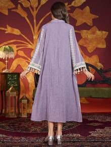 Tween Girl Embroidered Tassel Dress, Purple - Purple - View 2