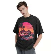Synthwave DeLorean Back To The Future Washed T Shirt Streetwear T-Shirt Classic Movie Tee Shirt Men Women Cotton Harajuku Summer - 黑色 - 查看 4