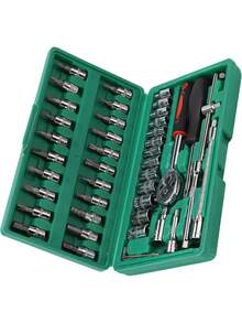 Car Repair Tool Kit, 46 Pieces Carbon Steel, Complete Set Of Universal Pipe Wrenches With Case For Home, Automotive Tools - Green - View 2