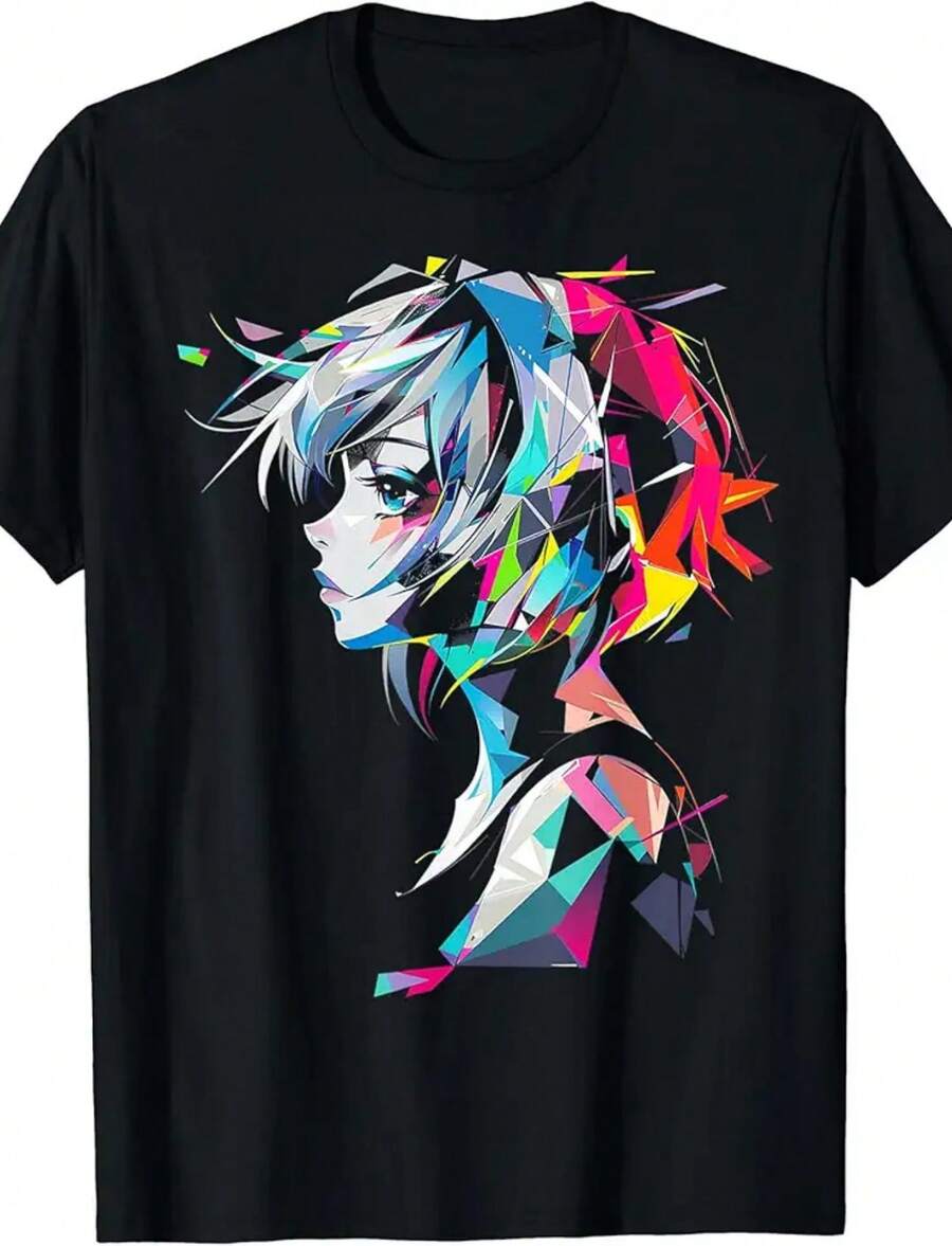 Anime Manga Graphic Colorful Illustration Anime T-Shirt - 黑色 - 查看 1