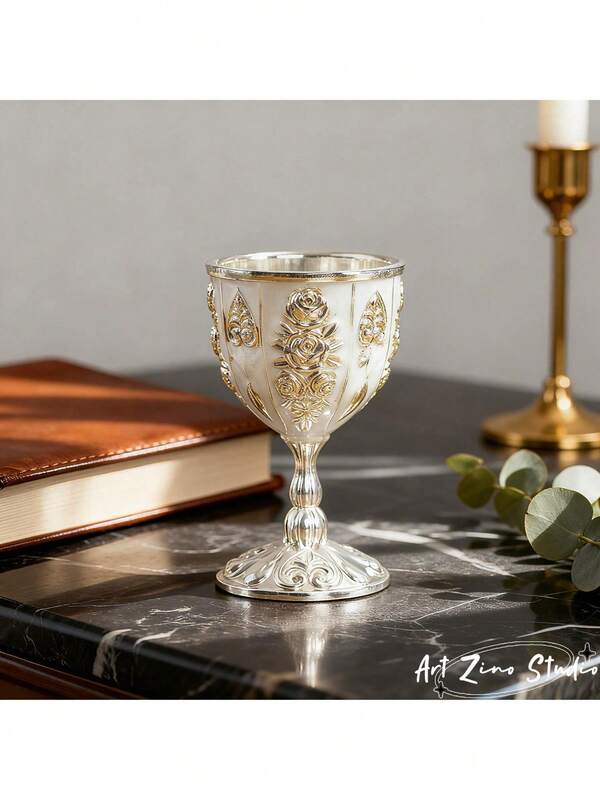 แก้วไวน์กุหลาบสลักลายวินเทจ 3 สี: ทอง / แดง / เงิน, เครื่องดื่มย้อนยุคสวยงาม