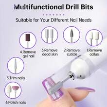 NEUZOJIT  Electric Nail Drill, Mini Nail Drill USB Machine With 10 PCS Drills Bits & Sanding Bands,Manicure Art Pen Remove Polisher, Gel Nail Drill For Acrylic, Manicure Pen Sander Polisher, Cuticle Removal, Suitable For Women Home Or Nail Salon Use, Beginner-Friendly - 白色 - 查看 6