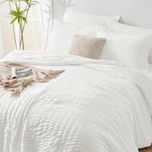 Queen Comforter Set White Seersucker 7 Pieces Bed In A Bag Queen Comforter Set With Sheets Luxury Soft Bedding Set With Down Alternative Comforter Sheets Pillowcases And Shams For All Seasons - 白色+國王 - 查看 8