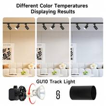 6件套轨道灯套装，黑/白嵌入式筒灯，GU10灯座，可更换GU10灯泡，冷白光/中性白光/暖白光，LED吸顶灯，吸顶射灯，吸顶轨道射灯，专业商业照明灯具，包含轨道和配件，适用于卧室、客厅、厨房、展厅、商场、酒店等场所。 - GU10軌道燈套裝 - 查看 7