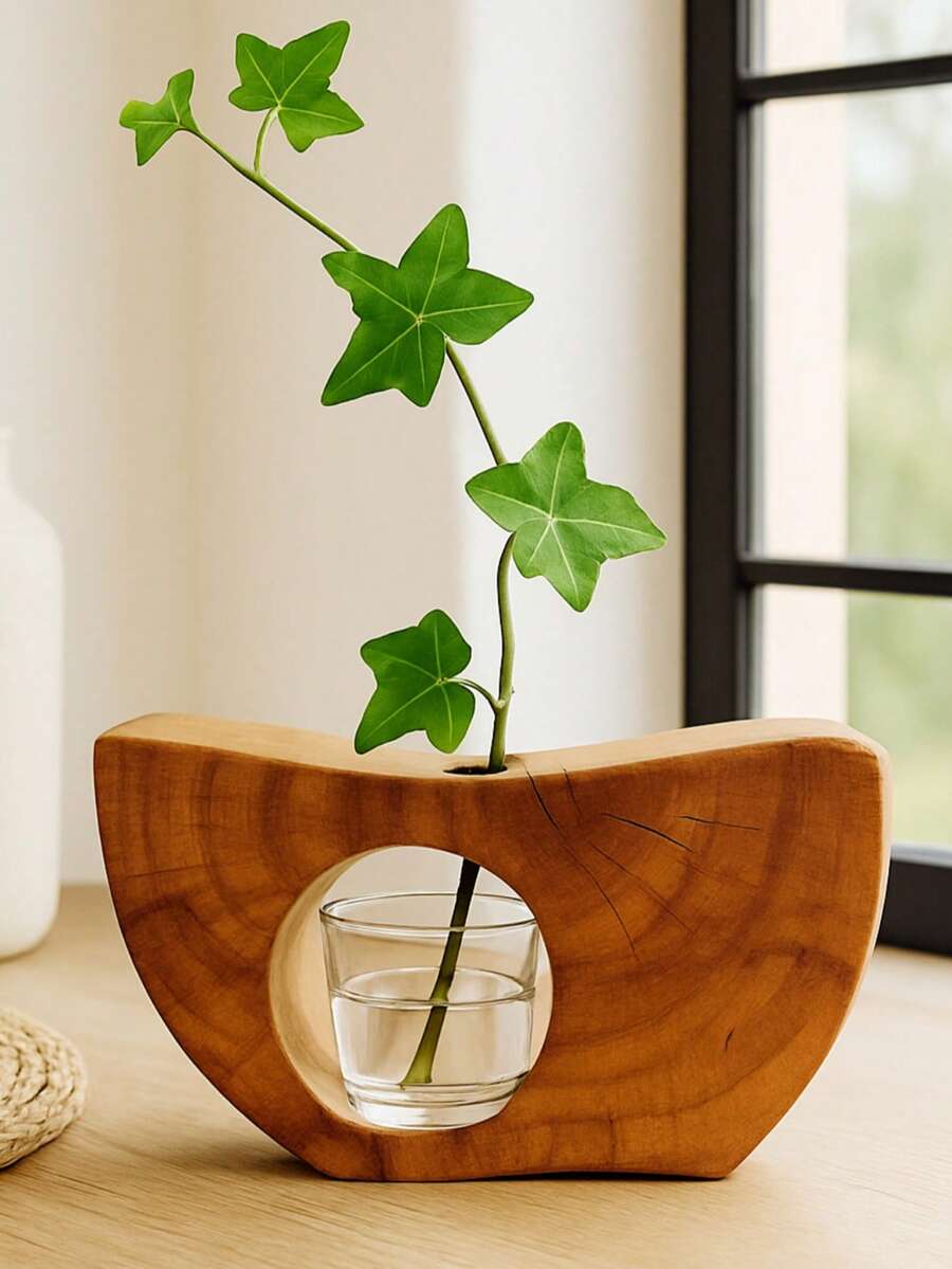 1个木纹几何镂空花瓶，现代家居装饰/桌面摆件 - 彩色 - 查看 1