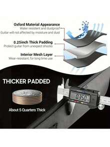 41英寸防水吉他包，原声吉他包，防水双肩可调节背带吉他盒演出包，带后挂环，吉他包，电吉他盒，防水牛津布电吉他演出包，双口袋，适用于原声古典吉他、尤克里里、贝斯吉他 - 彩色 - 查看 5