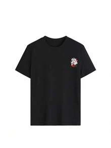 青少年男孩休闲创意简约图案T恤，适合夏季儿童穿着，青少年衬衫 - 黑色 - 查看 4