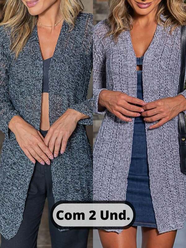 Kit 2 Unidades Casaquinho Mescla Kimono Trico Cardigan Manga Longa