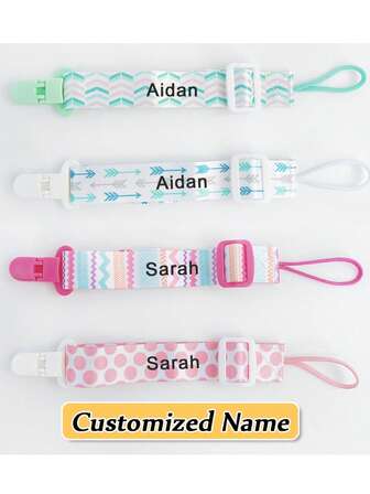 2pcs Personalized Name Pacifier Leash, Teething Toy Lanyard, Adjustable Length Hanging Strap Clip