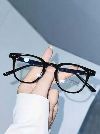 New Retro Small Square Blue Lens Glasses Men Metal Hinge Rice Nail Black Frame Flat Light Glasses Myopia Frame Work Eyeglasses Women