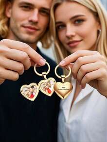 1pc Customized Photo Keychain, Meaningful Keychain, Can Customize Personalized Text And Image, Stainless Steel Keyring, Gift For Boyfriend, Girlfriend, Couple, Friends, Multiple Colors Available, Can Customize Wedding Photo, Travel Photo, Etc., As A Commemorative Keychain Gift - Multicolor - View 3