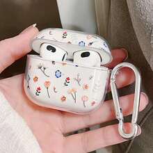 Floral Transparent Earphone Case With Lanyard Hook, Compatible With Apple Earphone Models - Clear - View 7