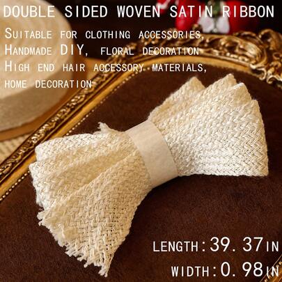 25mm*1000mm 双面编织棉缎丝带，服装配饰，发夹蝴蝶结，卡片礼品花束包装装饰，手工DIY，圣诞节假日派对道具