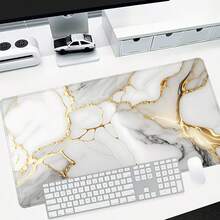 1pc Large White & Gold Marble Pattern Mouse Pad, High Definition Desktop Mat, Keyboard Pad, Natural Rubber Non-Slip Office Mouse Pad, Desk Accessory, Gift For Boyfriend - Multicolor - View 4
