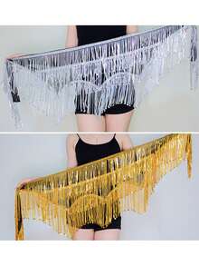 肚皮舞腰链臀巾初学者亮片流苏东方舞腰巾舞蹈表演腰带 - 彩色 - 查看 12