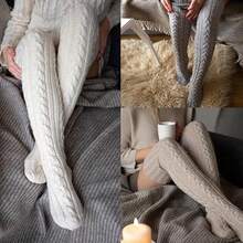 1 Pairs Women's Cable Boot Socks Extra Long Thigh High Winter Stockings Over Knee Leg Warmers ERGG - 1雙黑絲 - 查看 9