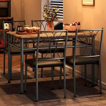 5 Piezas Marrón Rústico Juego de Comedor con Mesa Rectangular y 4 Sillas Acolchadas para Cocina y Espacios Pequeños - Marrón - Ver 1