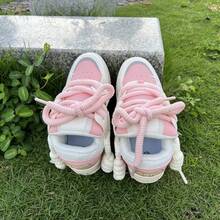 Preppy Style Cute Women Pink Curb Sneakers Thick Sole Lace-Up Lightweight Casual Shoes For School Girls - 粉色 - 查看 5