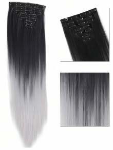 16 Clips 7Pcs/Set Hair Extensions Long Straight Hairstyle Synthetic Blonde Black Hairpieces Heat Resistant False Hair Daily Use For Women - Multicolor - View 14