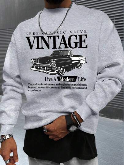  Zrgoth Men's Casual Street Retro Car Graphic Print Crew Neck Pullover Sweatshirt