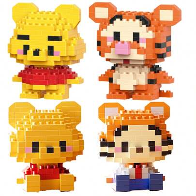 Nalle Puh och Tiger byggklossleksaker, detaljerade modeller lämpliga för pussel-DIY-spel, tecknade animationsspel, skrivbordsdekor för klossentusiaster, skolmaterial, även perfekta som jul- och födelsedagspresenter. Animekaraktärsleksaker