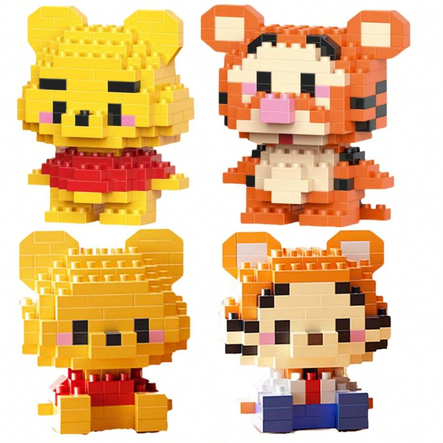 小熊维尼和跳跳虎积木玩具，精细模型，适合拼图DIY游戏、卡通动画游戏、桌面摆件（积木爱好者的理想之选）、返校用品，也是圣诞节和生日礼物的绝佳选择。动漫人物玩具 - 彩色 - 查看 1