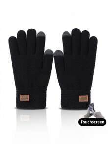 1 Pair Adult Winter Knit Gloves - Thermal Lined Touchscreen Gloves For Cold Weather, Thermal Warm With Leather Patch, For Running/Cycling/Daily Use - 1 Double Leather Label - View 11