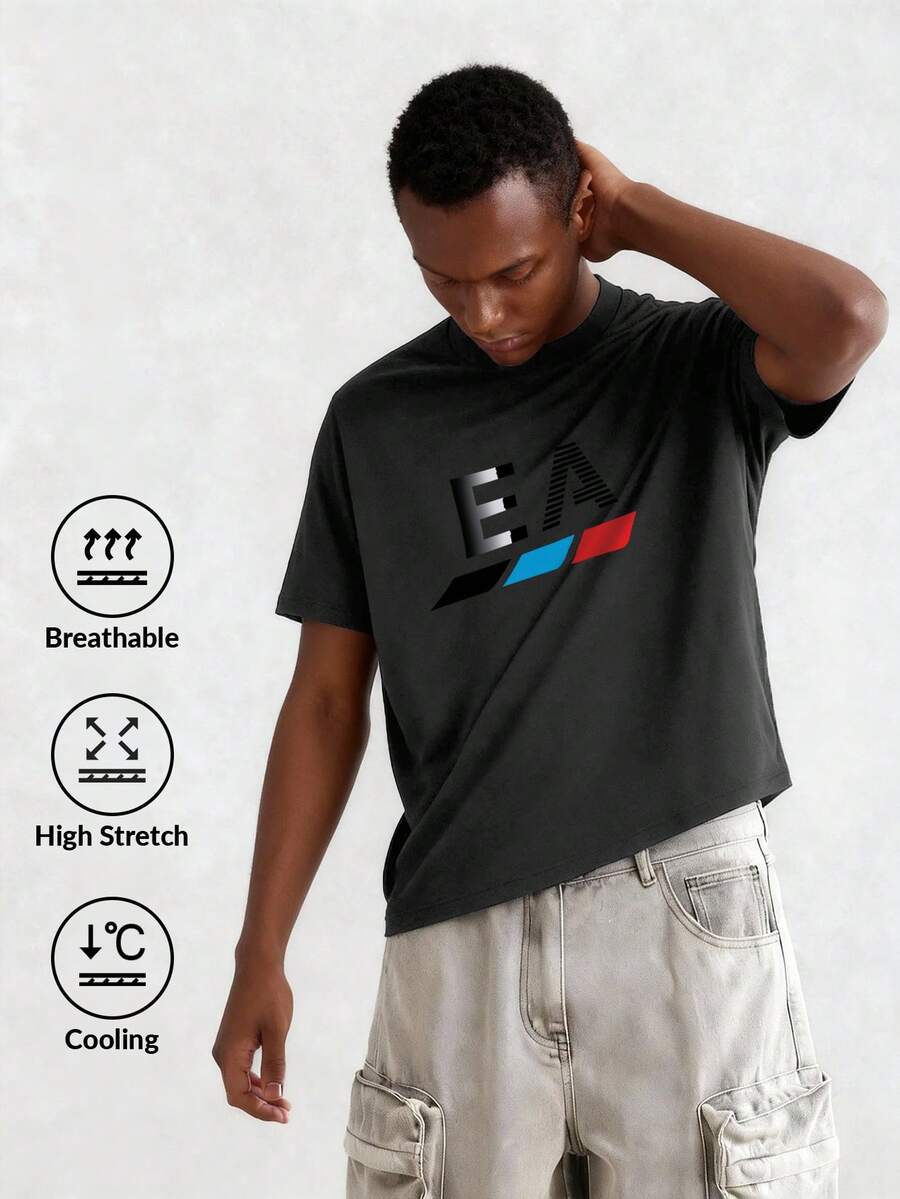 Camiseta de manga corta casual y transpirable con estampado de calle, de corte holgado, para hombre, verano - Gris Oscuro - Ver 1