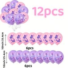 12pcs Pink And Purple Butterfly Print Balloons, 25.4cm Light Purple And Light Pink Butterfly Balloon Set, Perfect For Women's Birthday, Baby Shower, Bridal Shower, Wedding Party Decoration, Butterfly Theme Party Decor - Purple and Pink - View 7