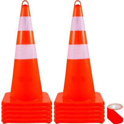 10PC 28\" Heavy-Duty Traffic Cones With Reflective Bands & Weighted Base - PVC  Cones For Traffic Control, Parking, Driveway, Road Use With Hand-Held Ring