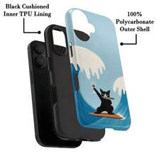 Funda de película dos en uno  Surf the Waves Black Cat Wine Fun, resistente, de doble capa para protección superior, duradera, a prueba de caídas, para iPhone 17 16e 16 15 14 13 12 11 8 7 X XS XR Plus Pro Max Mini SE2 SE3, regalos de cumpleaños y Navidad para amigos, familia y amor - Blanco - Ver 4