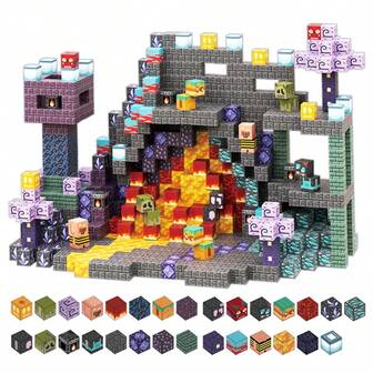 100pcs Magnetic Building Blocks - Magnetic Tiles Toys, Magnetic Cube Blocks, STEM Toys For Kids 3+ Years Old Boys And Girls, Birthday & Christmas Gift (Theme: Cave World)