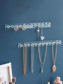 1pc Heavy Duty 500g Capacity Acrylic Wall Mounted Jewelry Organizer Rack - Square Shaped Storage Holder For Necklaces, Bracelets, Earrings And Rings - Space Saving Durable Plastic Display Shelf For Home Or Boutique, Minimalist Design, Transparent Material, Hanging Jewelry Organizer