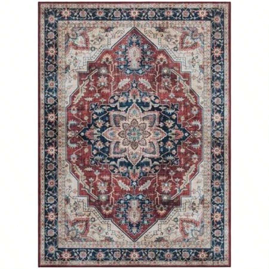 Gertmenian 28545 - Alfombra Bohemia para Interiores, Antideslizante, súper Fuerte, para Zonas de Alto tráfico en Entrada, recámara, Cocina, , 28545(4'7" x 3'4" (S) Soha, Rojo) - Multicolor - Ver 1