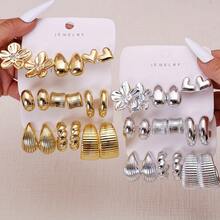 18pcs Asymmetrical Teardrop & Heart Shaped Smooth Earrings Set, European And American Style (No Card Packaging) - Multicolor - View 3