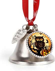 Búho con cabeza de calabaza y campanas de Navidad para decoración de campanas de cascabel de plata con colgantes dobles para decoración de coronas de árbol de Navidad, adornos para bodas, invierno y - 1 - Ver 4
