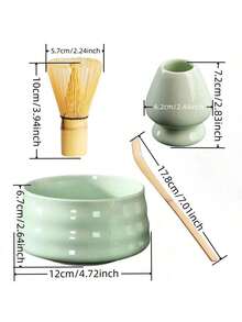 4-Pieces Matcha Combo Set: Bowl, Matcha Whisk, Matcha Spoon, Matcha Stand, Traditional Japanese Tea Ceremony Tools, Back-To-School Set, Holiday Gift Set, Halloween Gift - A - View 2