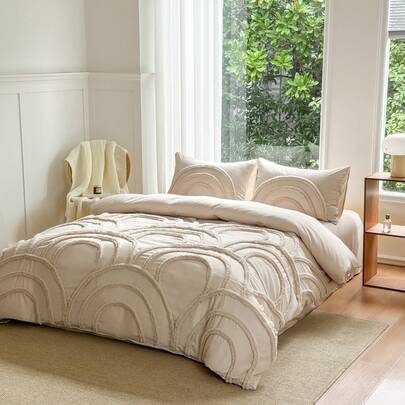 2pcs/3pcs Bohemian Style Duvet Cover Set, Khaki Plush Bedding Set, Zipper Closure, Soft & Breathable, Suitable For All Seasons, Fit For Women & Girls