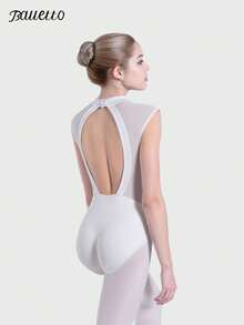 balletto Adult Sleeveless Leotard Ballet Bodysuit, High Cut Gymnastics Unitard, Dance Workout Costume - White - View 1